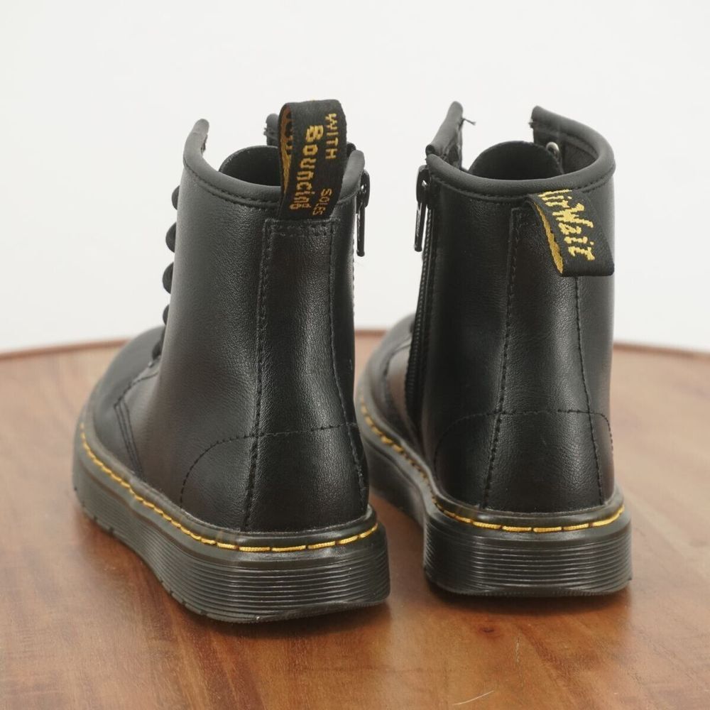 Dr. Martens Kids Black Leather Lace-Up Boots with Yellow Stitching - Picture 5 of 9
